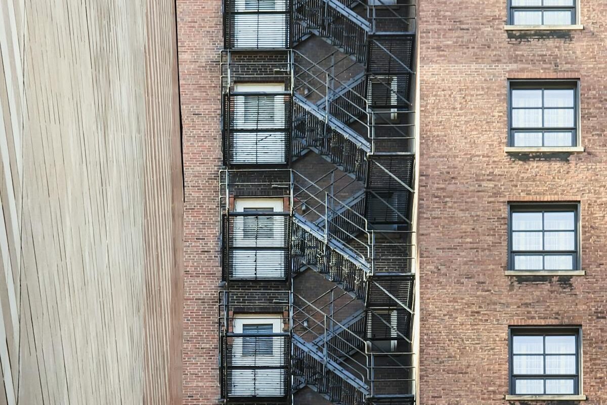 Fire escape metal stairs and railing